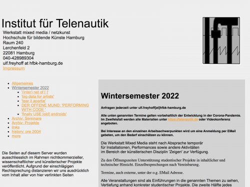 Ulf Freyhoff - Institut für Telenautik- Werkstatt mixed media / netzkunst  HFBK