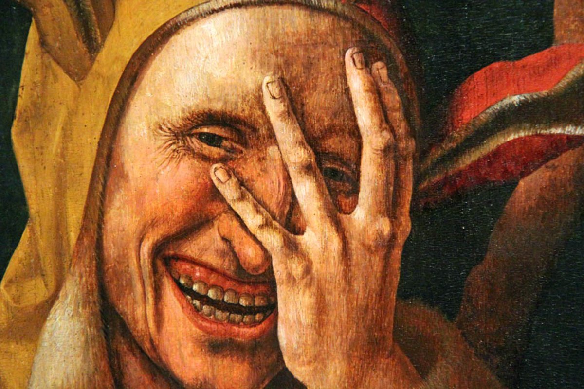 Painting by Jacob Cornelisz van Oostsanen, Laughing Fool, detail, possibly Netherlands, (circa 1500).